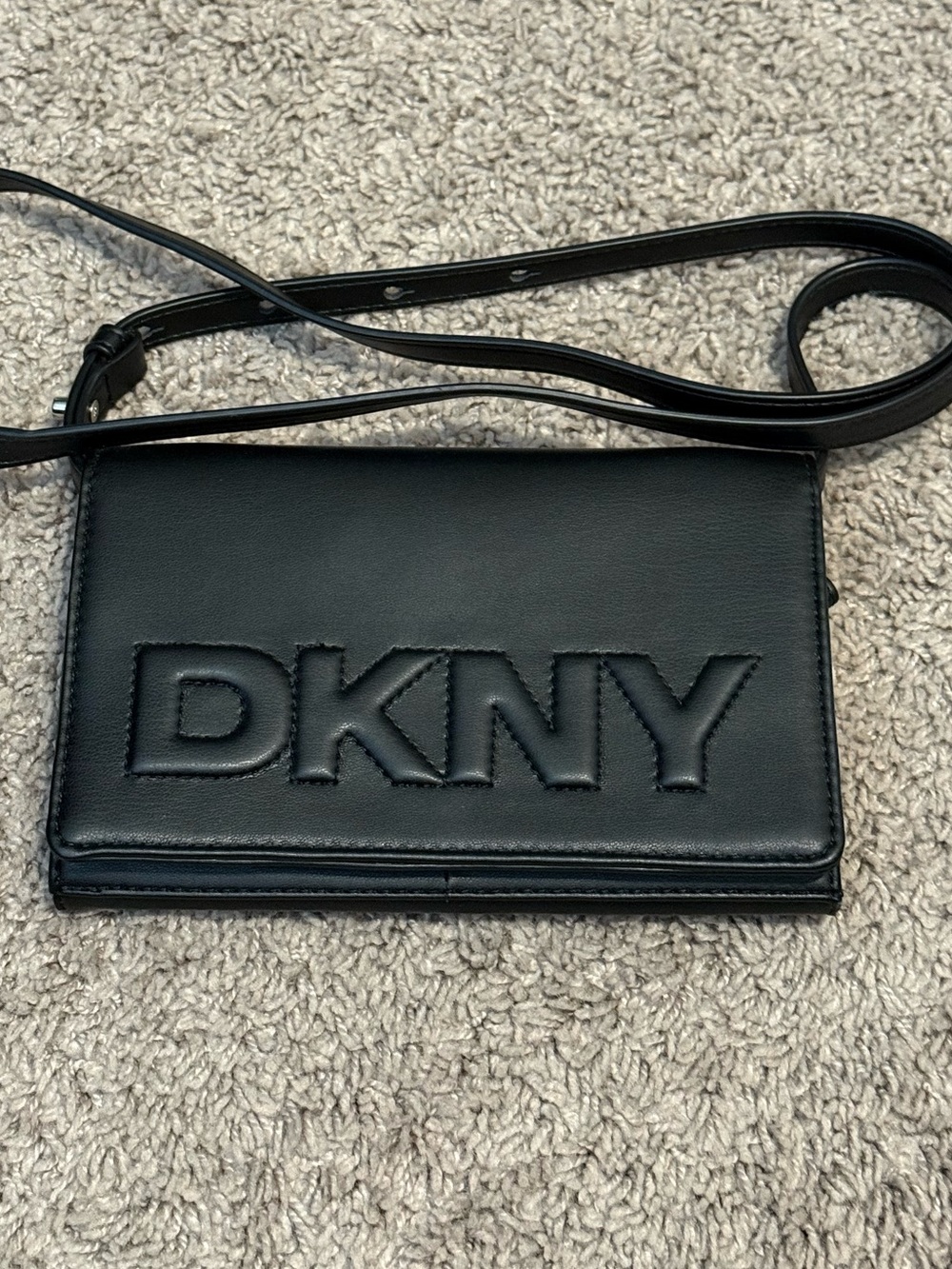 DKNY Black Leather Logo Wallet Crossbody